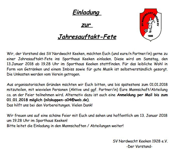 Einladung Jahresauftaktfete